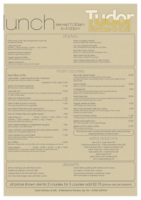 tudor restaurant menu